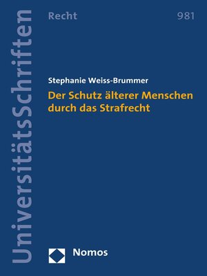 cover image of Der Schutz älterer Menschen durch das Strafrecht